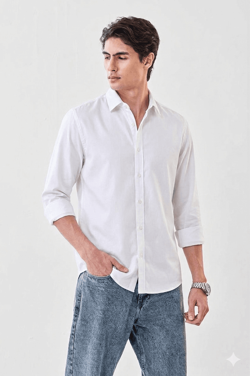 Loyan Premium White Plain Shirt – Classic Fit, Breathable Cotton alternate
