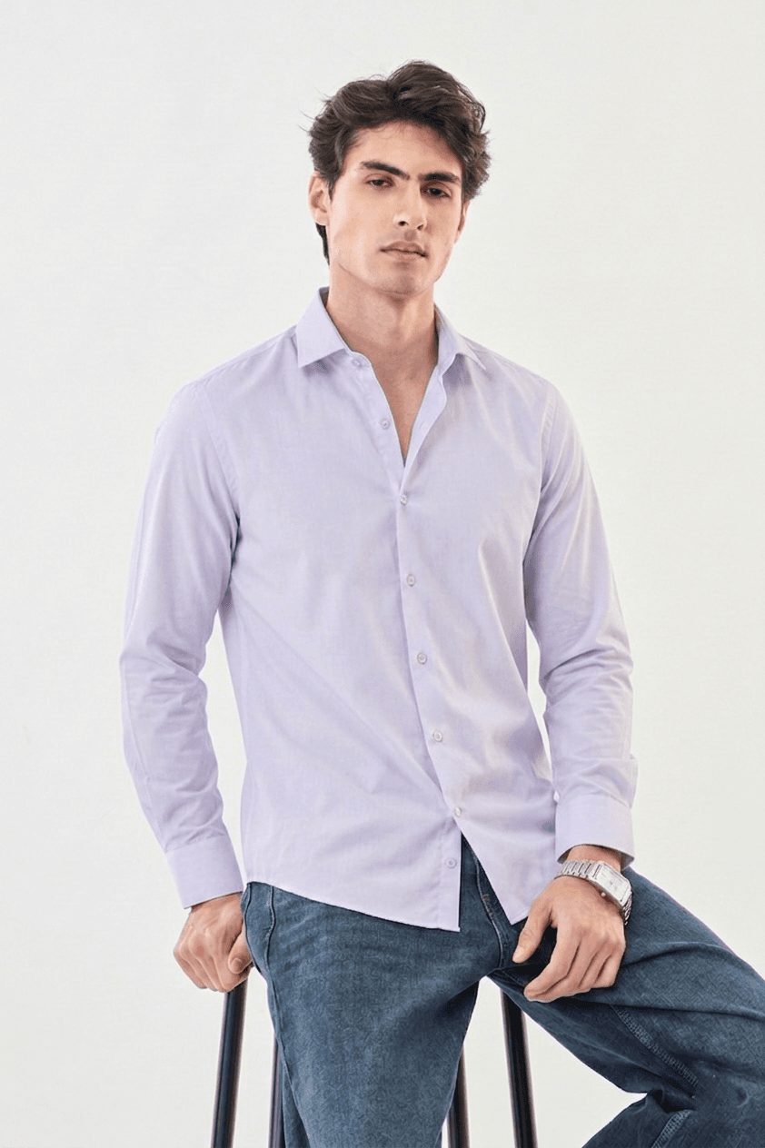 Loyan Men’s  Slim-Fit Long Sleeve Dress Shirt – Lavender/Light Purple